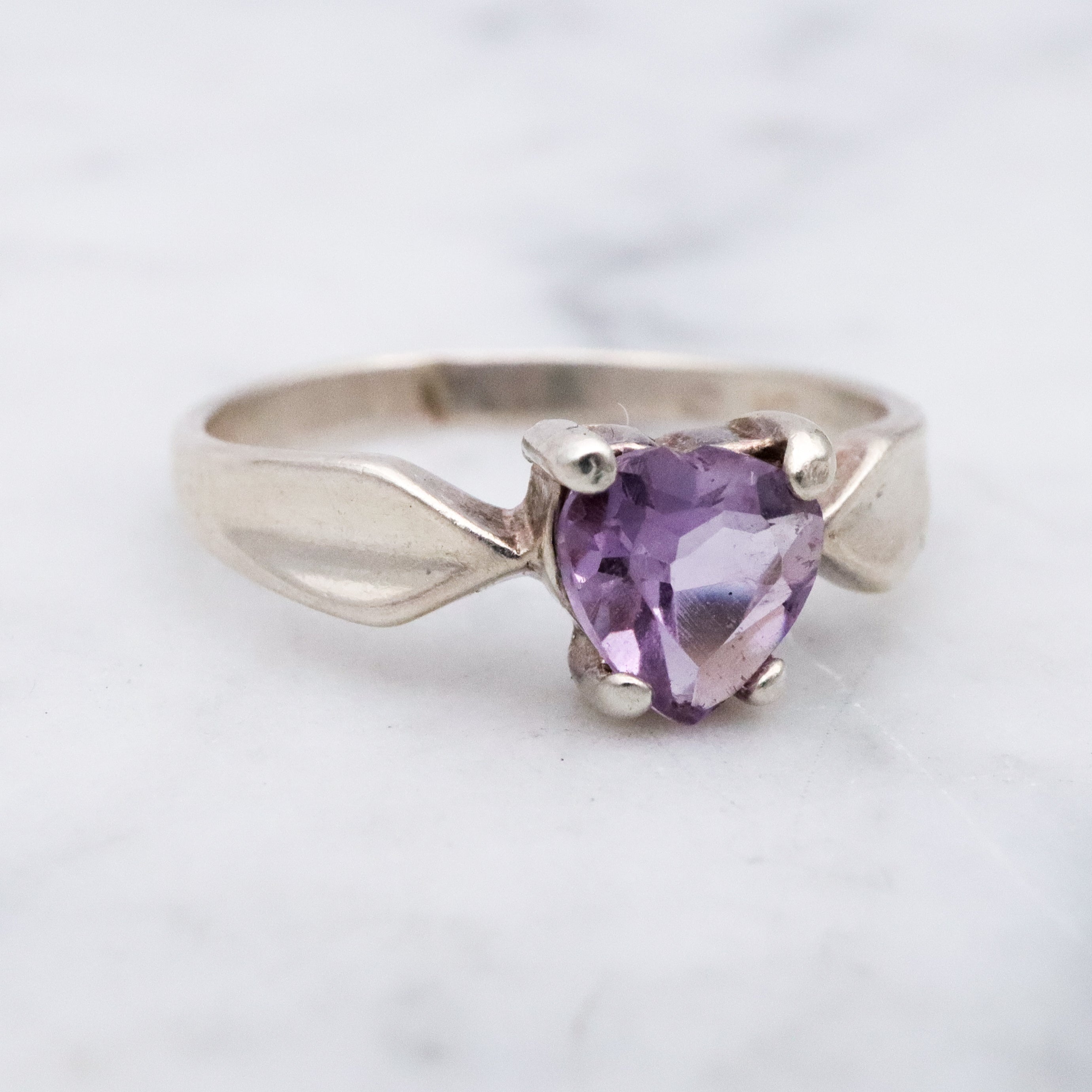 Vintage sterling heart cut amethyst ring, size 6